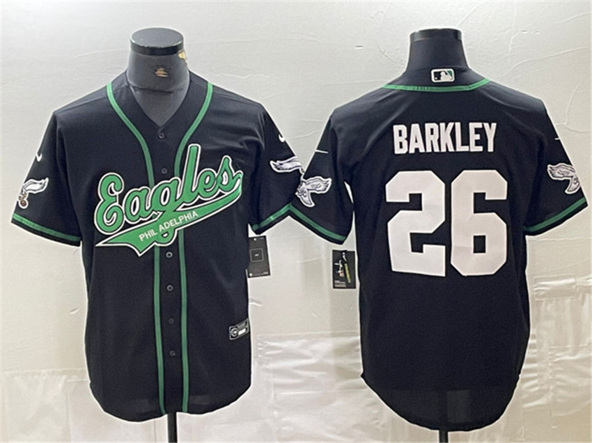 Men's Black Philadelphia Eagles #26 Saquon Barkley Cool Base Stitched Baseball Jersey